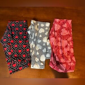 Lularoe Valentine leggings!Sizes blackw/red hearts-OS,ok &white-OS,red w/pink-TC